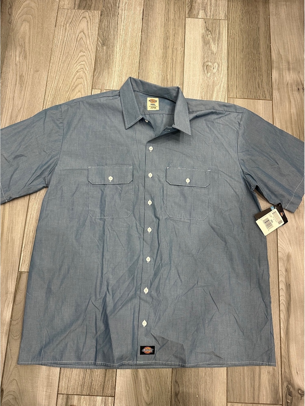 Y2K Dickies Men's 2XL Short Sleeve Work Shirt Blue Cotton Polyester